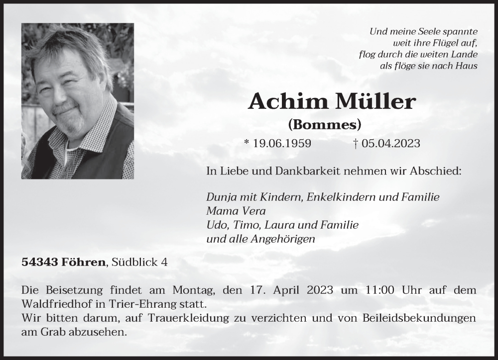  Traueranzeige für Achim Müller vom 12.04.2023 aus trierischer_volksfreund