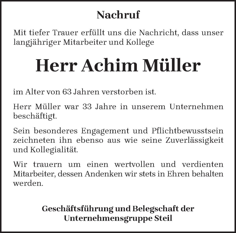  Traueranzeige für Achim Müller vom 13.04.2023 aus trierischer_volksfreund