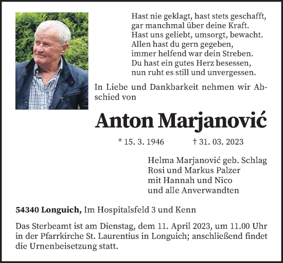 Traueranzeige von Anton Marjanovic von trierischer_volksfreund