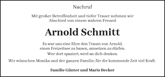 Traueranzeige von Arnold Schmitt von trierischer_volksfreund