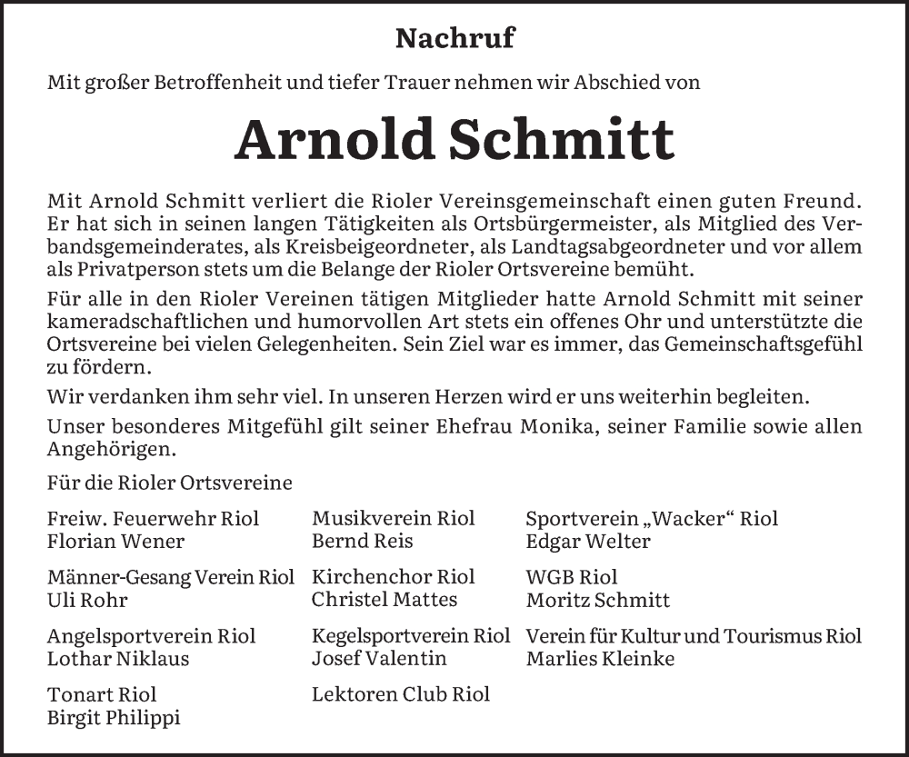  Traueranzeige für Arnold Schmitt vom 08.04.2023 aus trierischer_volksfreund