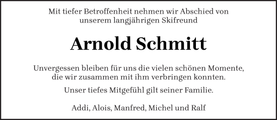 Traueranzeige von Arnold Schmitt von trierischer_volksfreund