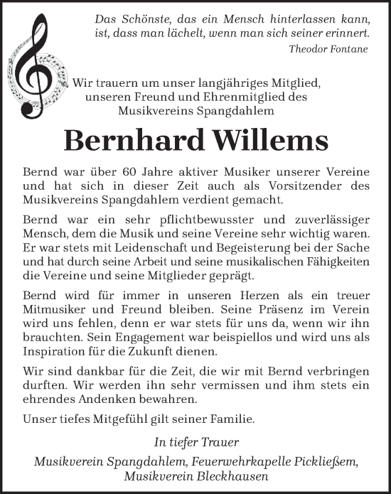 Traueranzeige von Bernhard Willems von trierischer_volksfreund