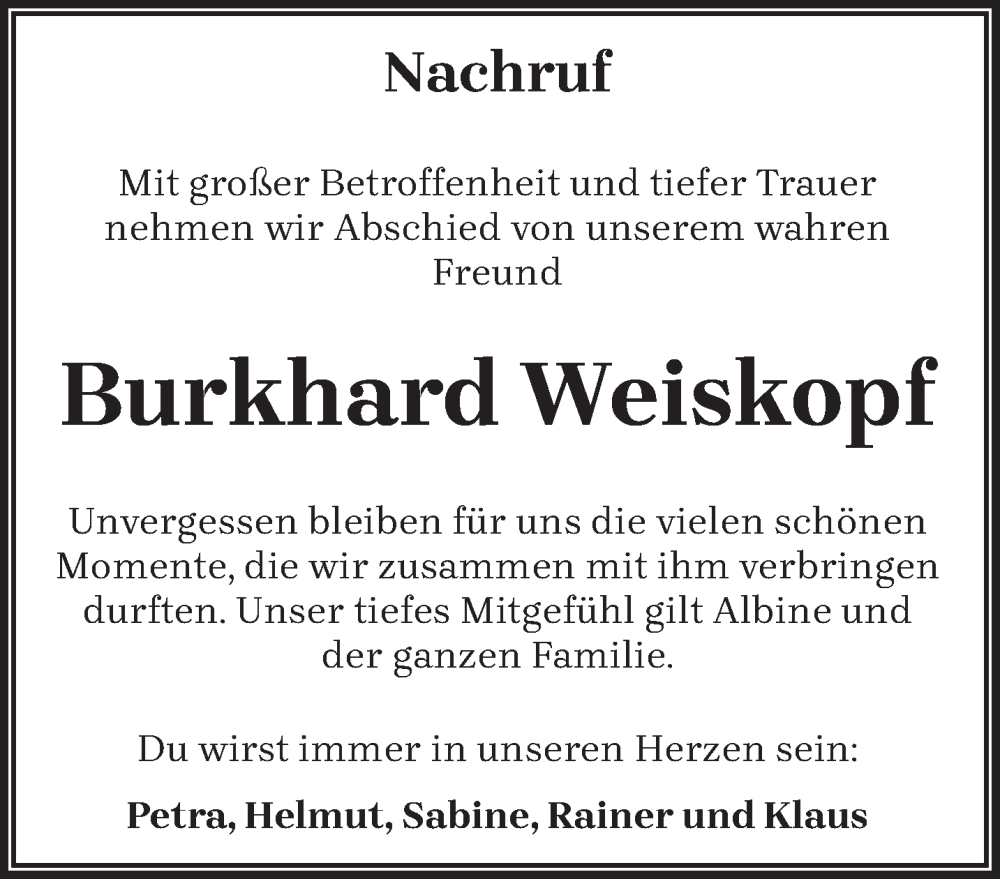  Traueranzeige für Burkhard Weiskopf vom 15.04.2023 aus trierischer_volksfreund