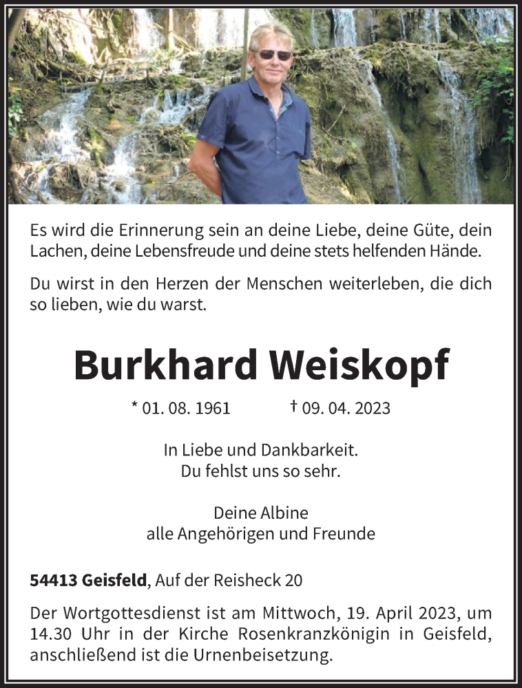  Traueranzeige für Burkhard Weiskopf vom 15.04.2023 aus trierischer_volksfreund