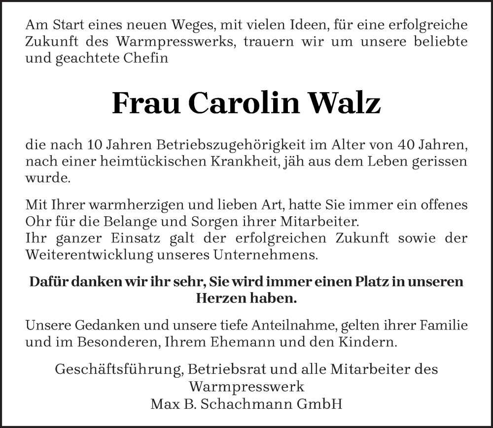  Traueranzeige für Carolin Walz vom 21.04.2023 aus trierischer_volksfreund