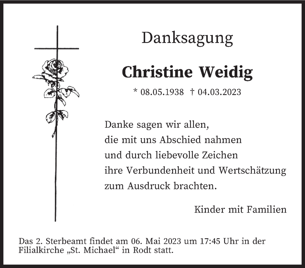 Traueranzeige für Christine Weidig vom 29.04.2023 aus trierischer_volksfreund