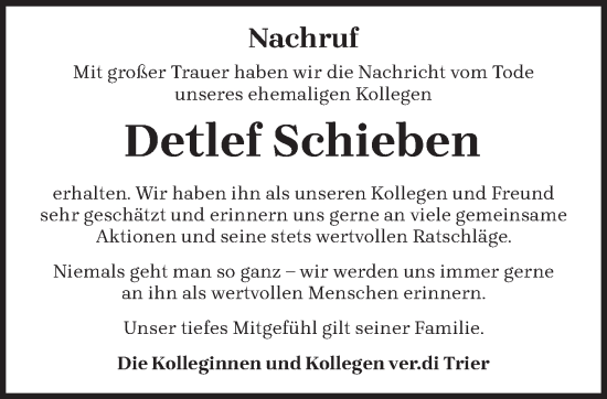 Traueranzeige von Detlef Schieben von trierischer_volksfreund