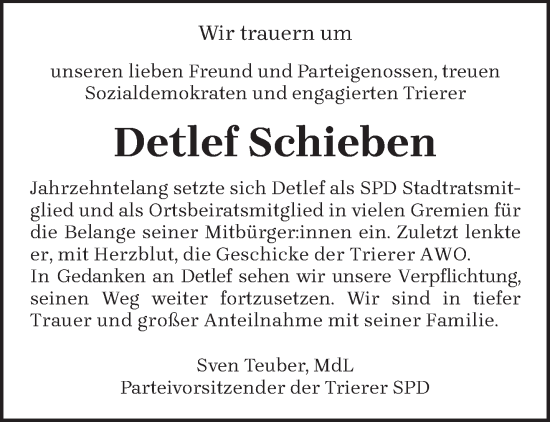 Traueranzeige von Detlef Schieben von trierischer_volksfreund