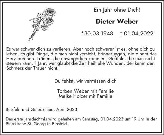 Traueranzeige von Dieter Weber von trierischer_volksfreund