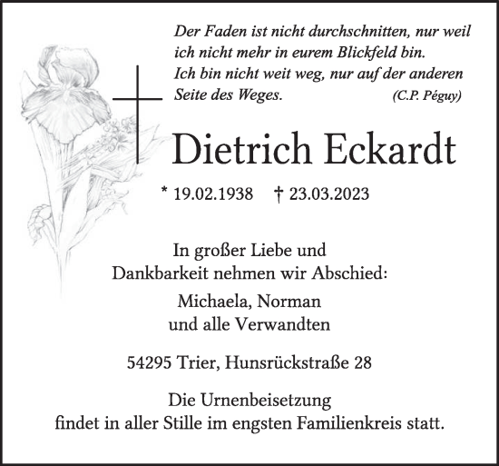 Traueranzeige von Dietrich Eckardt von trierischer_volksfreund