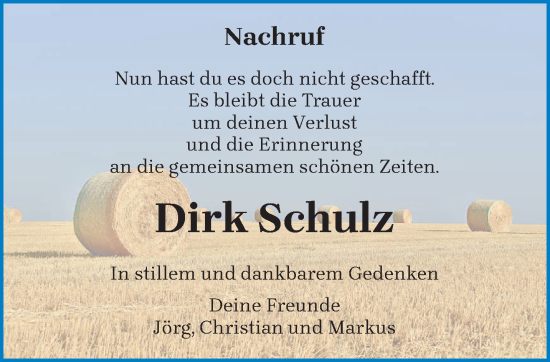 Traueranzeige von Dirk Schulz von trierischer_volksfreund