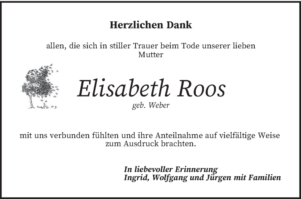  Traueranzeige für Elisabeth Roos vom 22.04.2023 aus trierischer_volksfreund