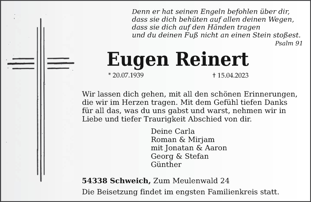  Traueranzeige für Eugen Reinert vom 19.04.2023 aus trierischer_volksfreund