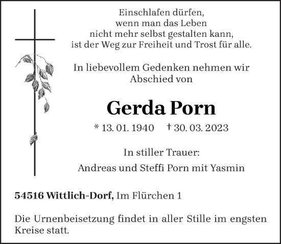Traueranzeige von Gerda Porn von trierischer_volksfreund