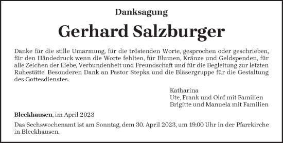 Traueranzeige von Gerhard Salzburger von trierischer_volksfreund