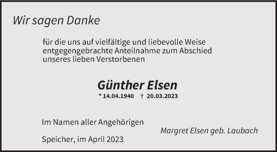 Traueranzeige von Günther Elsen von trierischer_volksfreund