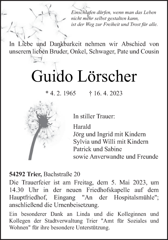 Traueranzeige von Guido Lörscher von trierischer_volksfreund