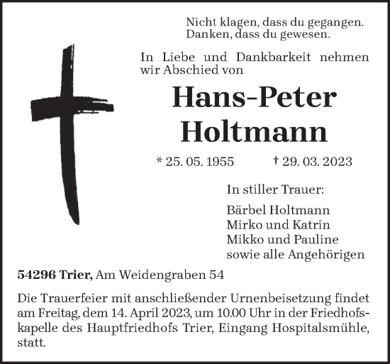 Traueranzeige von Hans-Peter Holtmann von trierischer_volksfreund