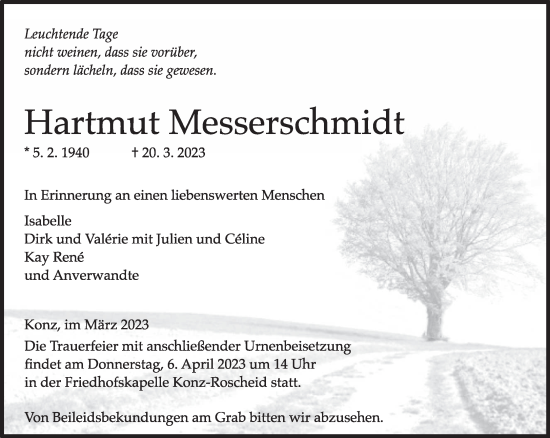 Traueranzeige von Hartmut Messerschmidt von trierischer_volksfreund