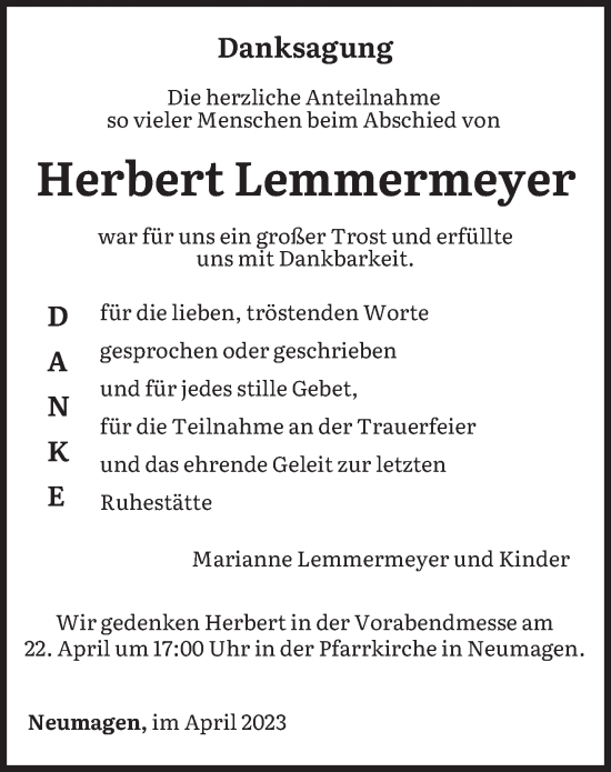 Traueranzeige von Herbert Lemmermeyer von trierischer_volksfreund