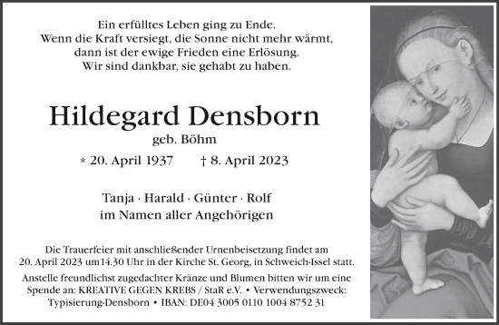 Traueranzeige von Hildegard Densborn von trierischer_volksfreund