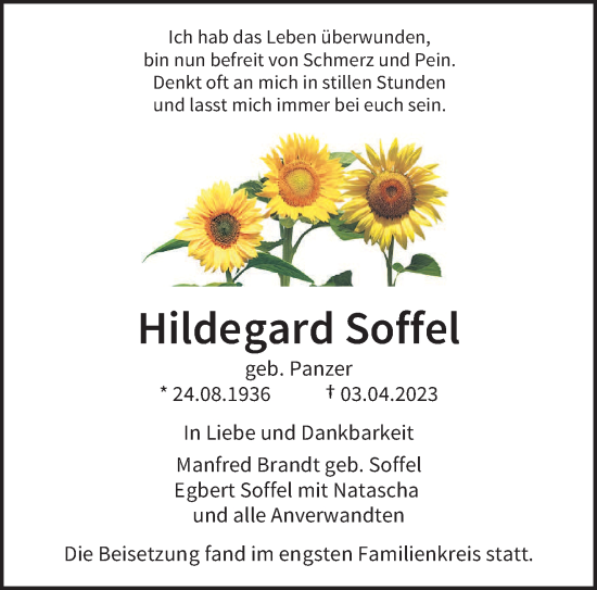 Traueranzeige von Hildegard Soffel von trierischer_volksfreund