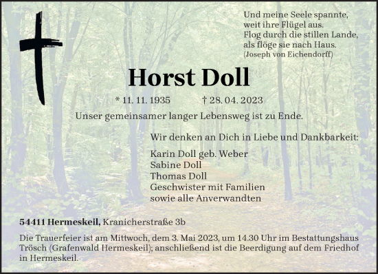 Traueranzeige von Horst Doll von trierischer_volksfreund