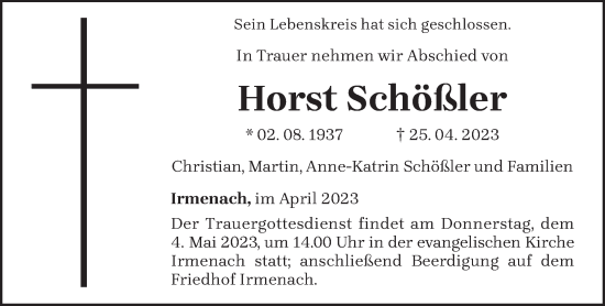 Traueranzeige von Horst Schößler von trierischer_volksfreund