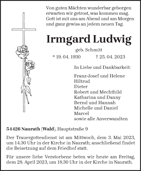 Traueranzeige von Irmgard Ludwig von trierischer_volksfreund