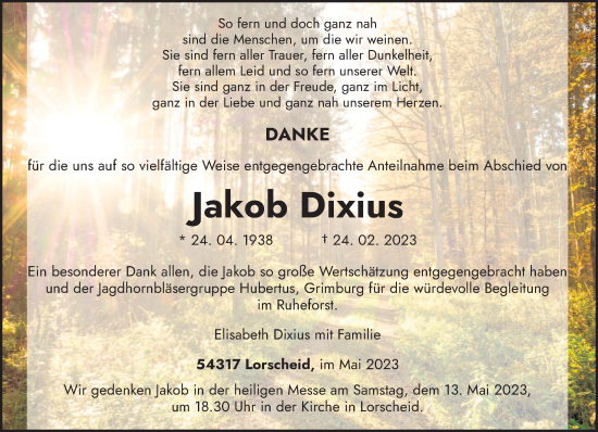 Traueranzeige von Jakob Dixius von trierischer_volksfreund