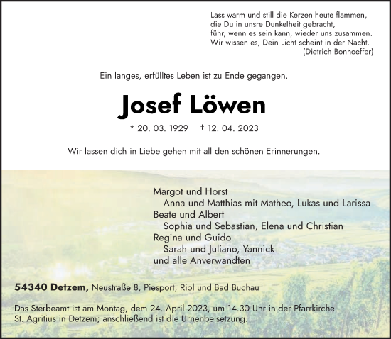 Traueranzeige von Josef Löwen von trierischer_volksfreund
