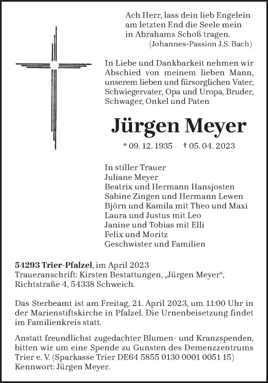 Traueranzeige von Jürgen Meyer von trierischer_volksfreund