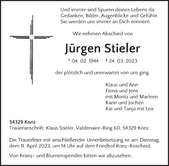 Traueranzeige von Jürgen Stieler von trierischer_volksfreund