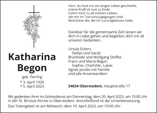 Traueranzeige von Katharina Begon von trierischer_volksfreund