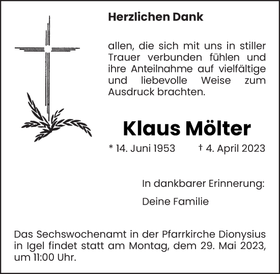 Traueranzeige von Klaus Mölter von trierischer_volksfreund