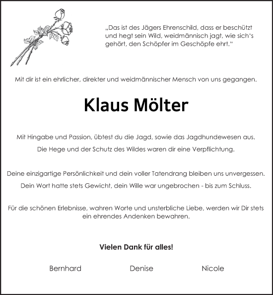 Traueranzeige von Klaus Mölter von trierischer_volksfreund
