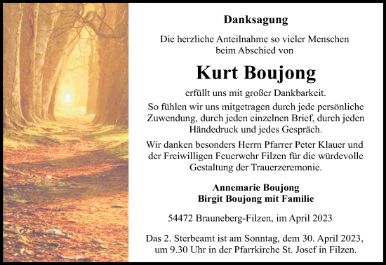 Traueranzeige von Kurt Boujong von trierischer_volksfreund