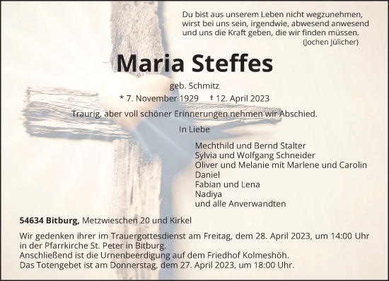 Traueranzeige von Maria Steffes von trierischer_volksfreund