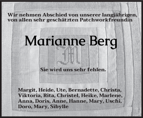 Traueranzeige von Marianne Berg von trierischer_volksfreund