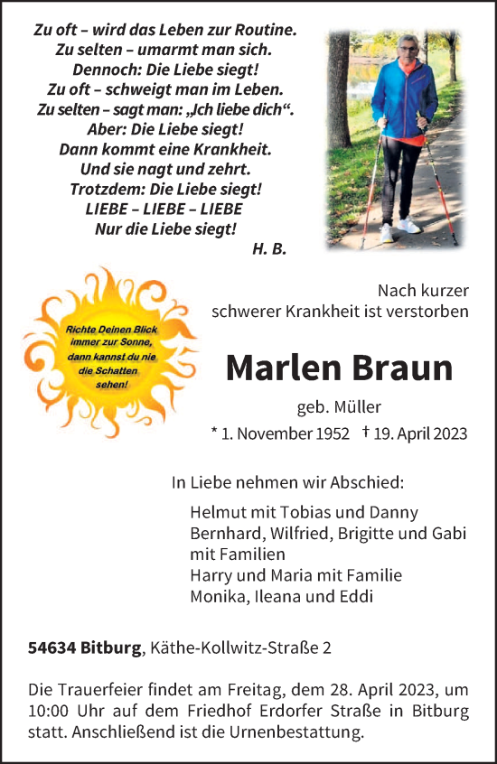 Traueranzeige von Marlen Braun von trierischer_volksfreund