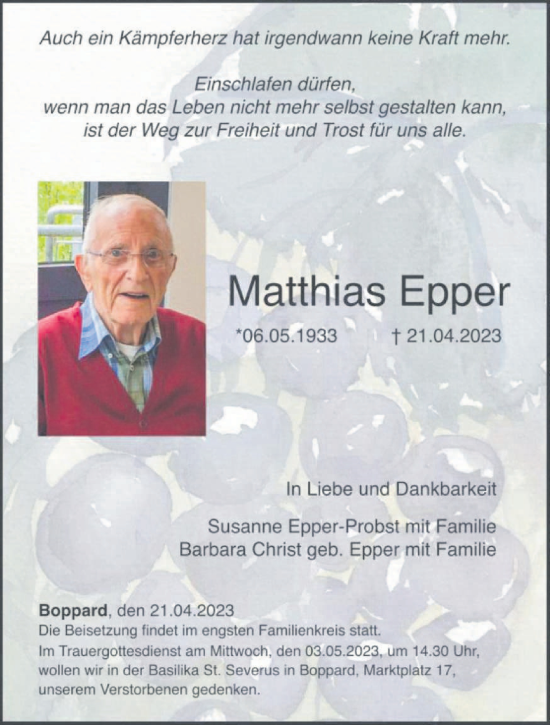 Traueranzeige von Matthias Epper von trierischer_volksfreund