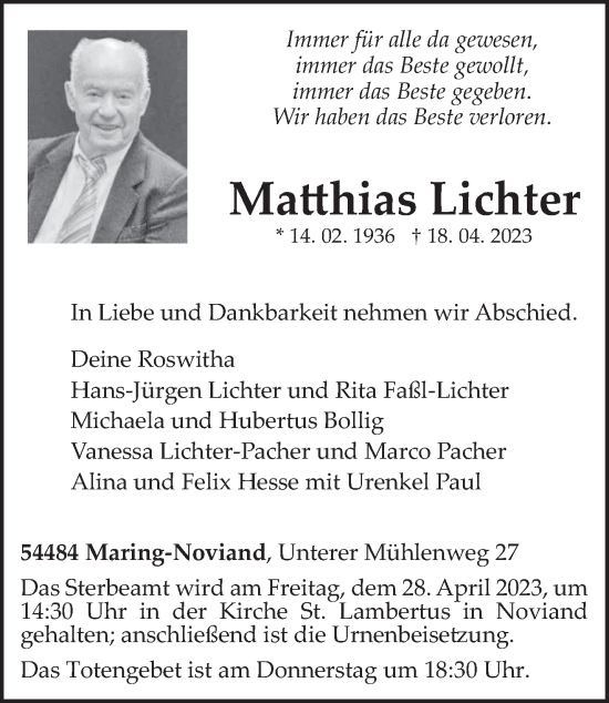 Traueranzeige von Matthias Lichter von trierischer_volksfreund