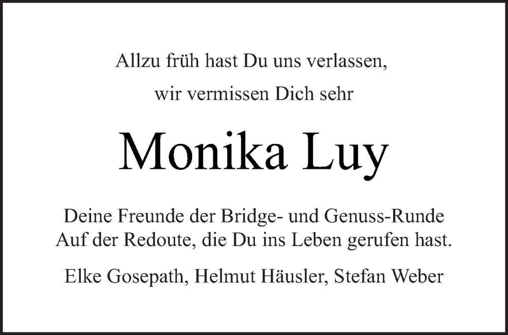  Traueranzeige für Monika Luy vom 08.04.2023 aus trierischer_volksfreund