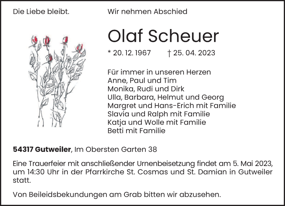  Traueranzeige für Olaf Scheuer vom 29.04.2023 aus trierischer_volksfreund