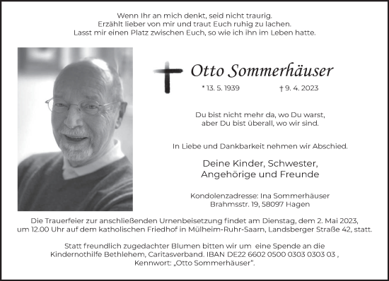 Traueranzeige von Otto Sommerhäuser von trierischer_volksfreund