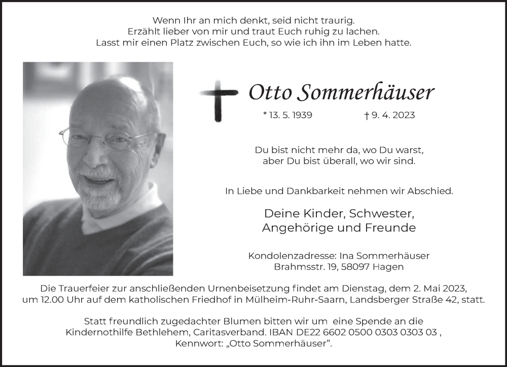  Traueranzeige für Otto Sommerhäuser vom 22.04.2023 aus trierischer_volksfreund