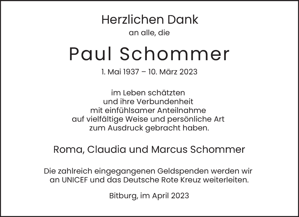  Traueranzeige für Paul Schommer vom 15.04.2023 aus trierischer_volksfreund