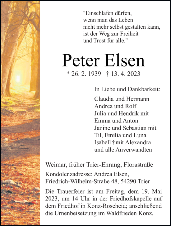 Traueranzeige von Peter Elsen von trierischer_volksfreund