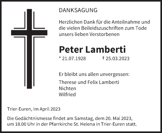 Traueranzeige von Peter Lamberti von trierischer_volksfreund
